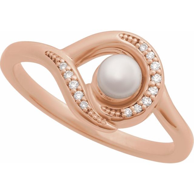 14K White Gold Akoya Pearl & Diamond Accent Ring