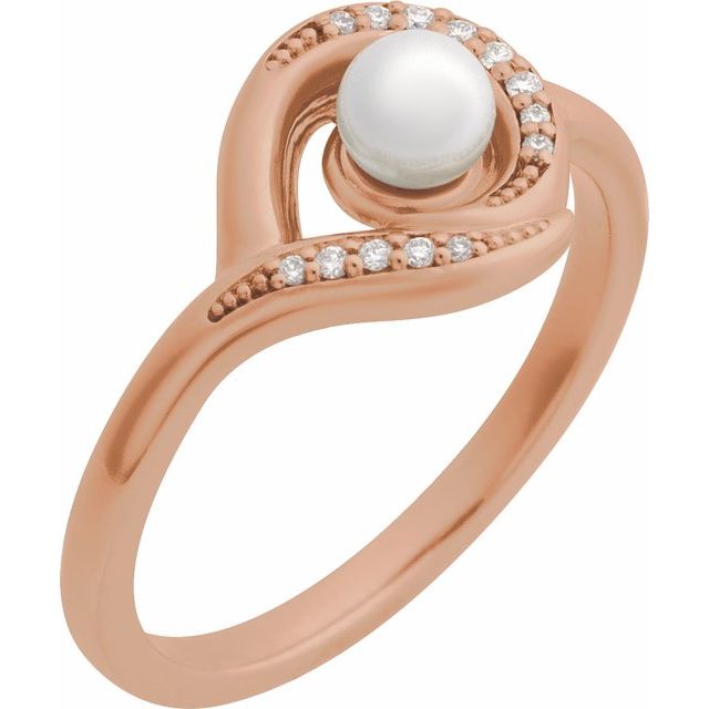 14K White Gold Akoya Pearl & Diamond Accent Ring