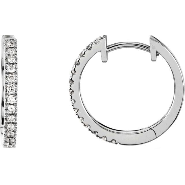 14K Gold Natural Diamond Hinged Hoop Earrings