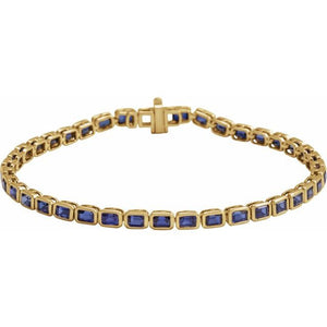 14K Yellow Gold, 7x5 mm Lab-Grown Blue Sapphire Bracelet