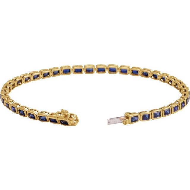 14K Yellow Gold, 7x5 mm Lab-Grown Blue Sapphire Bracelet