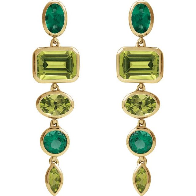 14K Yellow Gold Natural Peridot & Lab-Grown Emerald Dangle Earrings