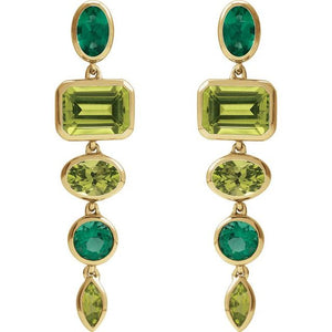 14K Yellow Gold Natural Peridot & Lab-Grown Emerald Dangle Earrings