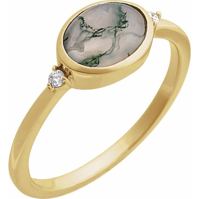 14K Gold Turquoise and Diamond Bezel-Set Cabochon Ring