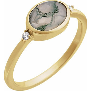 14K Gold Turquoise and Diamond Bezel-Set Cabochon Ring