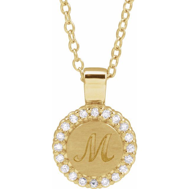 14K Gold Natural Diamond Engravable Pendant