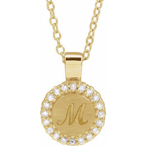 14K Gold Natural Diamond Engravable Pendant