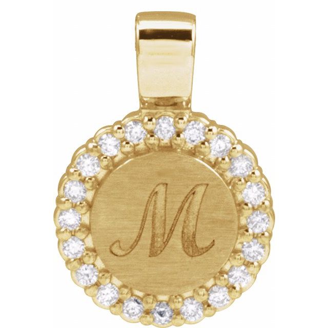 14K Gold Natural Diamond Engravable Pendant