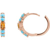 14K Rose Gold Huggie Hoop Earrings with Natural Citrine and Turquoise