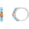 14K Rose Gold Huggie Hoop Earrings with Natural Citrine and Turquoise