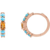 14K Rose Gold Huggie Hoop Earrings with Natural Citrine and Turquoise