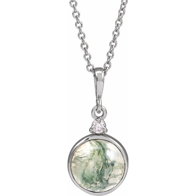 1/100 CTW Diamond Round Cabochon Bezel-Set Necklace in 14K Gold, Silver & Platinum