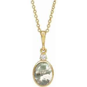 14K Gold Ethiopian Opal And Natural Diamond Bezel-Set Cabochon Pendant