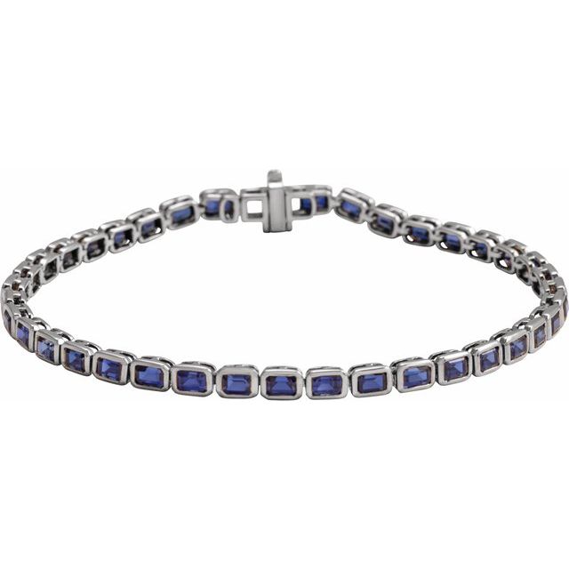 14K Yellow Gold, 7x5 mm Lab-Grown Blue Sapphire Bracelet