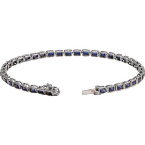 14K Yellow Gold, 7x5 mm Lab-Grown Blue Sapphire Bracelet