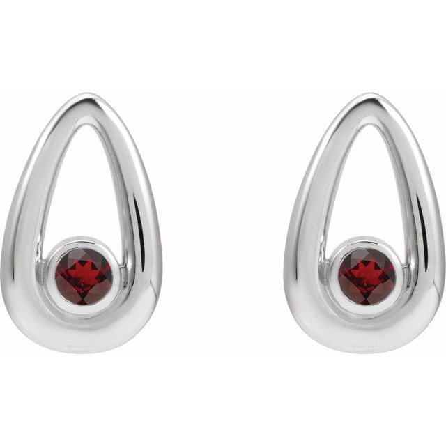 Silver Natural Mozambique Garnet 3 mm Geometric Earrings