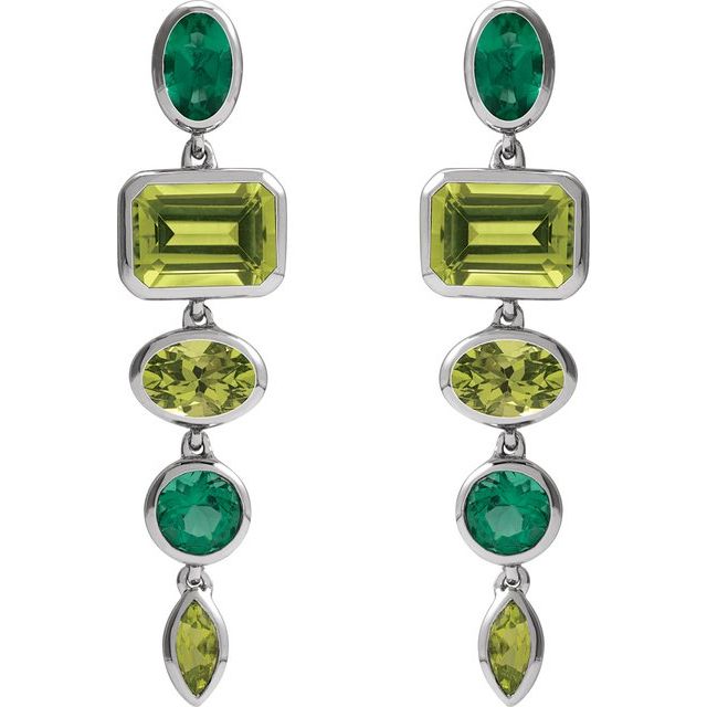 14K Yellow Gold Natural Peridot & Lab-Grown Emerald Dangle Earrings