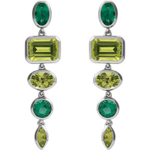 14K Yellow Gold Natural Peridot & Lab-Grown Emerald Dangle Earrings