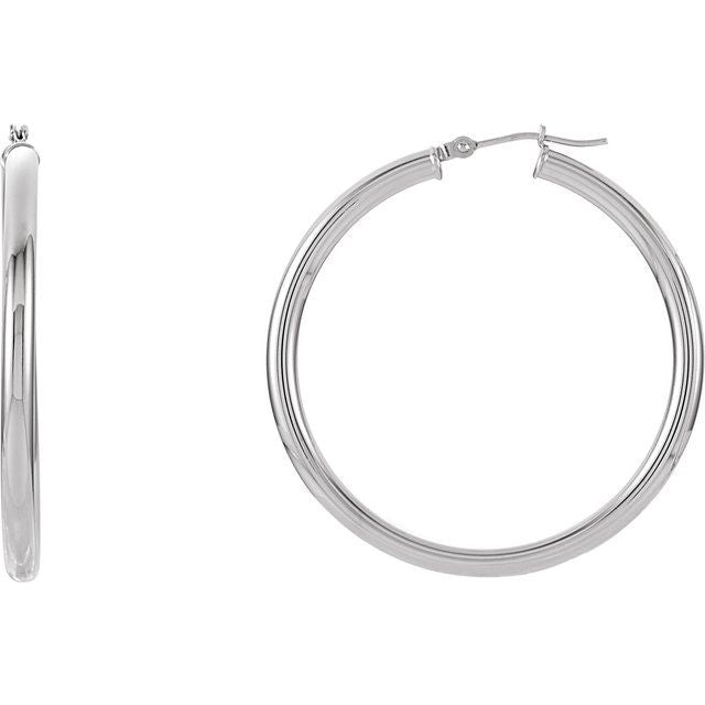 14K White Tube 15 mm Hoop Earrings