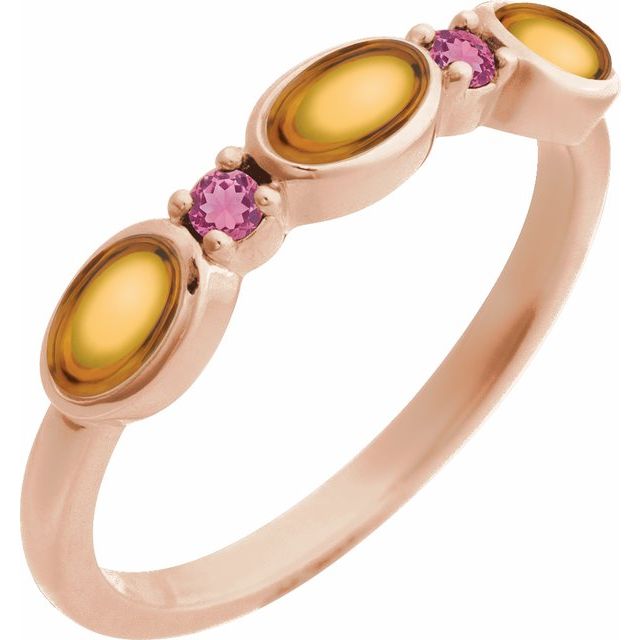 14K Gold Natural Turquoise Cabochon And Natural Peridot Stackable Ring