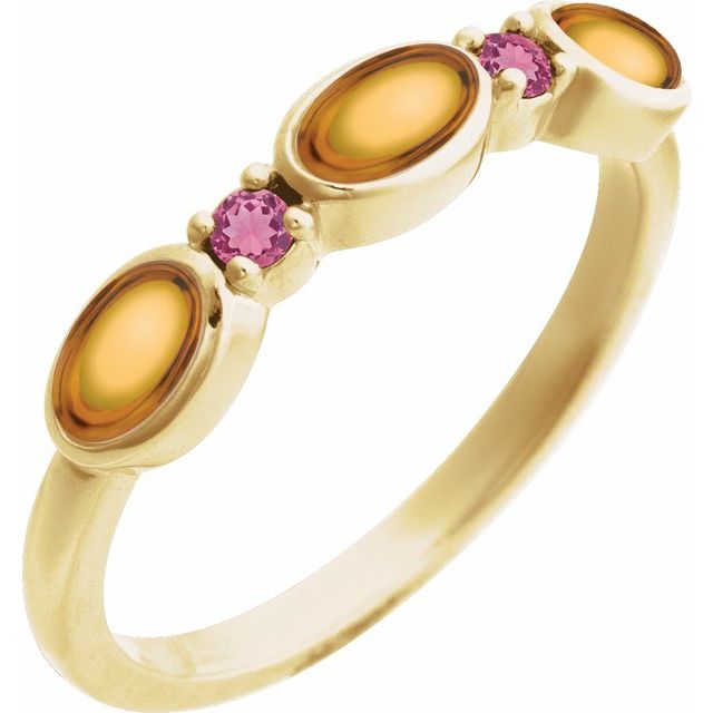 14K Gold Natural Turquoise Cabochon And Natural Peridot Stackable Ring