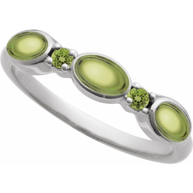 14K White Gold Natural Turquoise & Peridot Stackable Ring