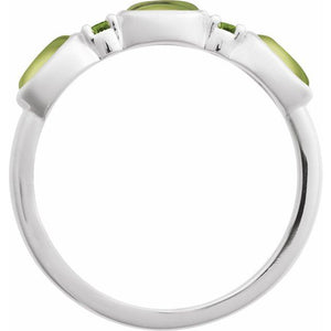 14K White Gold Natural Turquoise & Peridot Stackable Ring
