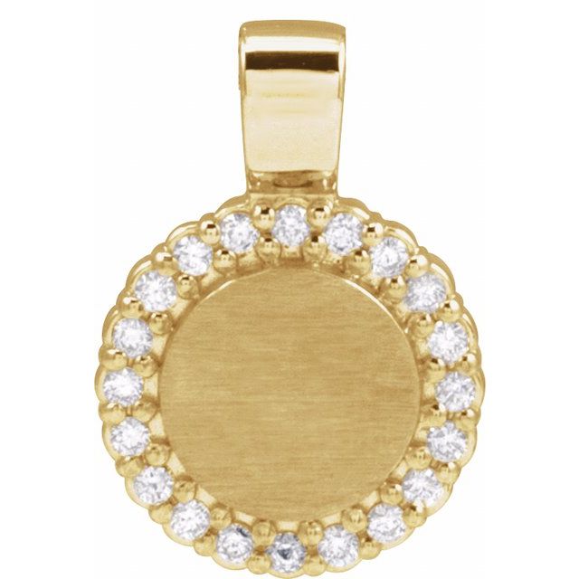 14K Gold Natural Diamond Engravable Pendant