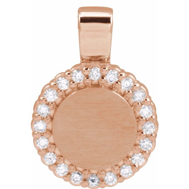 14K Gold Natural Diamond Engravable Pendant