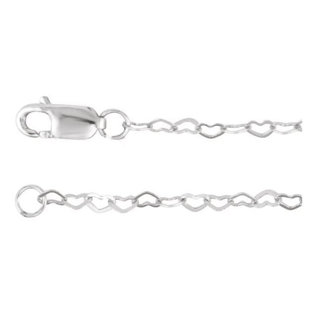 14K White Gold 1.9 mm Heart Charm 7" Chain Bracelet