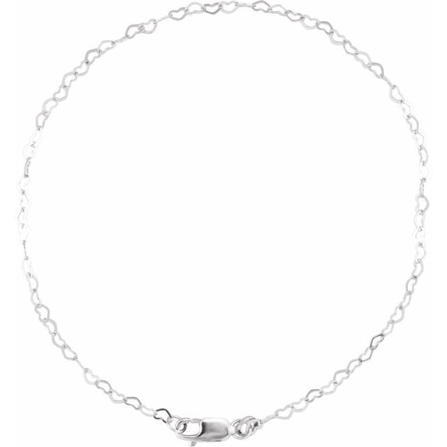 14K White Gold 1.9 mm Heart Charm 7" Chain Bracelet