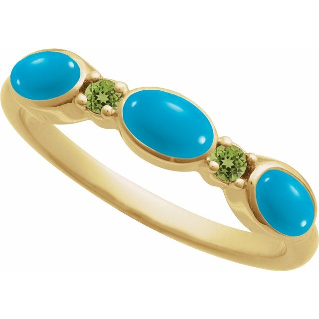 14K White Gold Natural Turquoise & Peridot Stackable Ring