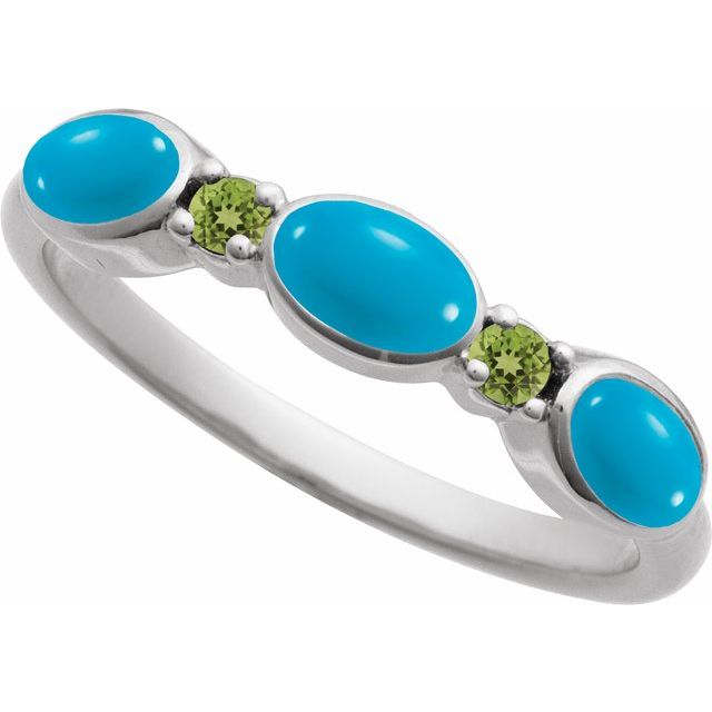 14K White Gold Natural Turquoise & Peridot Stackable Ring