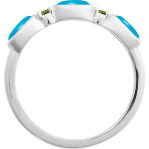 14K White Gold Natural Turquoise & Peridot Stackable Ring