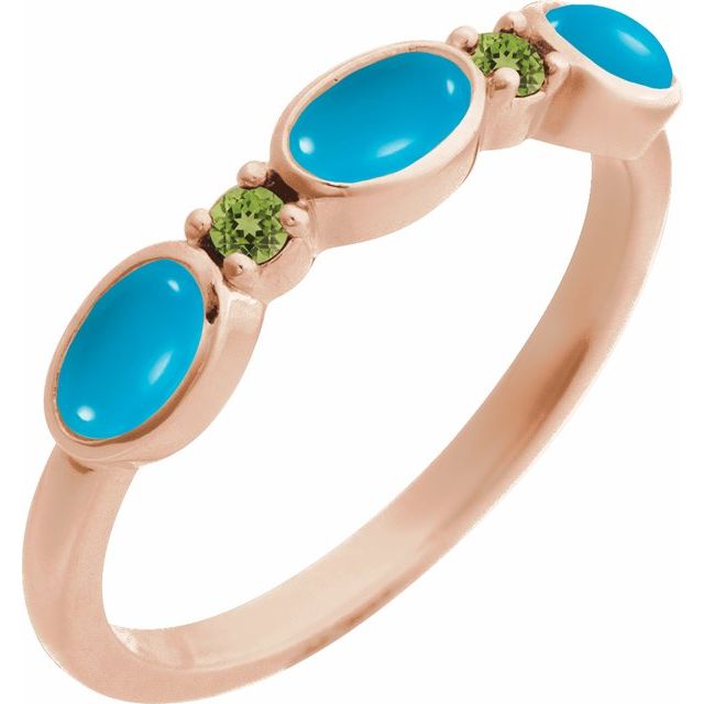 14K White Gold Natural Turquoise & Peridot Stackable Ring