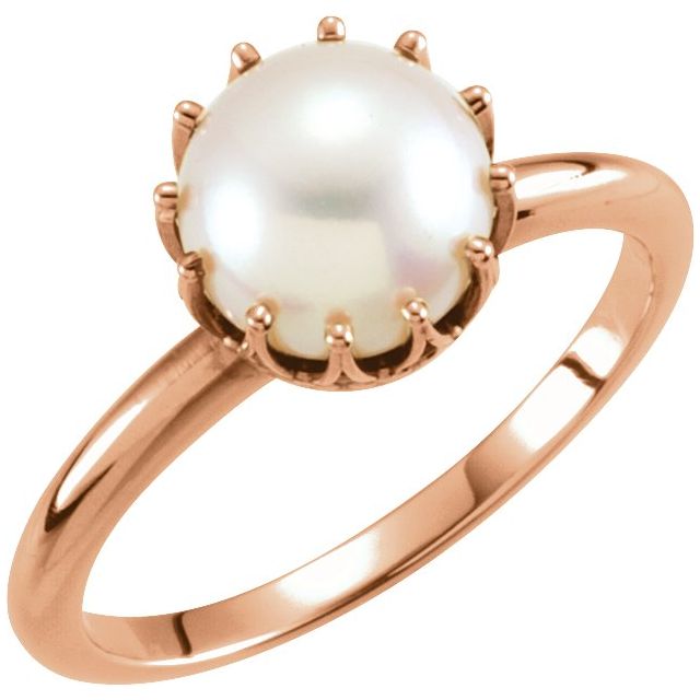 14K Yellow Cultured White Freshwater Pearl Crown Ring