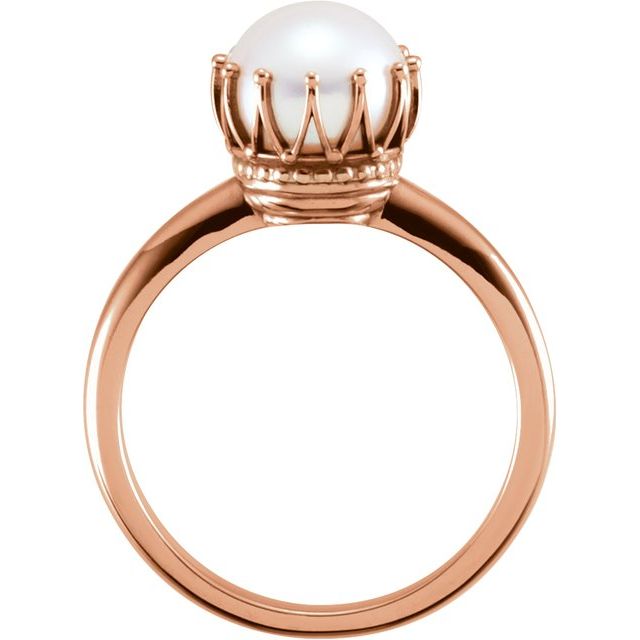 14K Yellow Cultured White Freshwater Pearl Crown Ring