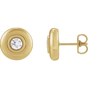 14K Gold Natural Diamond Bezel-Set Puffed Stud Earrings