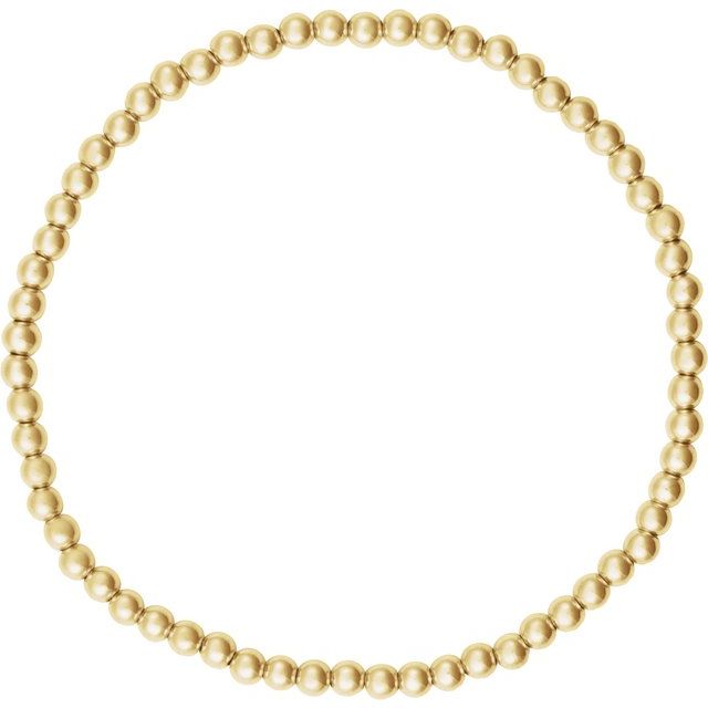 14K Gold, 2 mm Elastic Bead 16.5 cm Bracelet - Polished Design