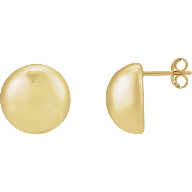 14K Yellow Gold 15mm Polished Domed Stud Earrings