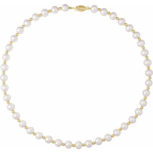14K Yellow Gold 7-8 mm Cultured White Freshwater Pearl Necklace