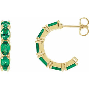 Lab-Grown Emerald Hoop Earrings | 14K Gold, Silver & Platinum | Lab-Grown Emerald (V2.1)