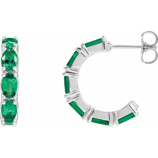 Lab-Grown Emerald Hoop Earrings | 14K Gold, Silver & Platinum | Lab-Grown Emerald (V2.1)