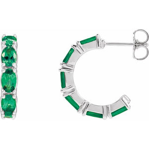 Lab-Grown Emerald & Gemstone Hoop Earrings in 14K Gold, Silver & Platinum