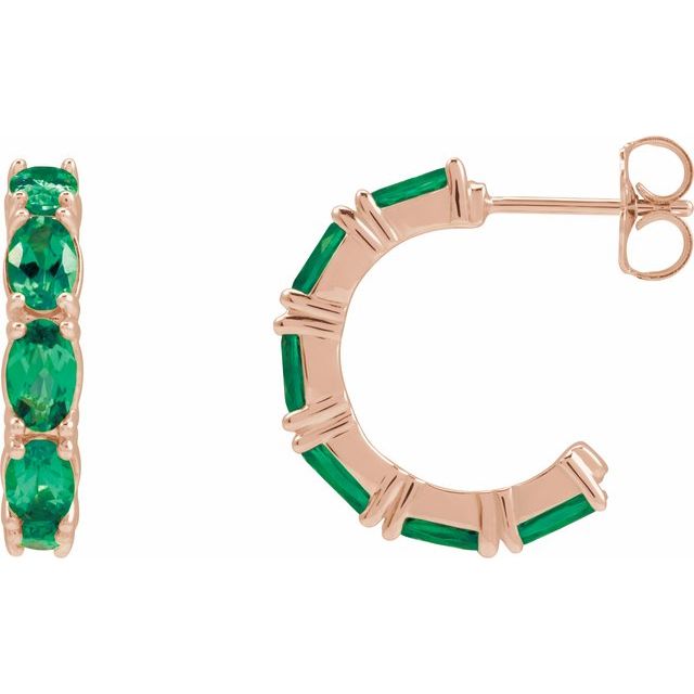 Lab-Grown Emerald Hoop Earrings | 14K Gold, Silver & Platinum | Lab-Grown Emerald (V2.1)