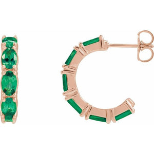 Lab-Grown Emerald Hoop Earrings | 14K Gold, Silver & Platinum | Lab-Grown Emerald (V2.1)