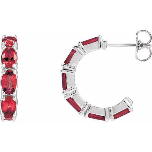 Natural Ruby Hoop Earrings | 14K Gold, Silver & Platinum | Natural Ruby | (V2.1)