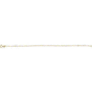 14K Yellow Gold, 2 mm Turquoise Enamel Bead Adjustable Chain - 6-7 inches
