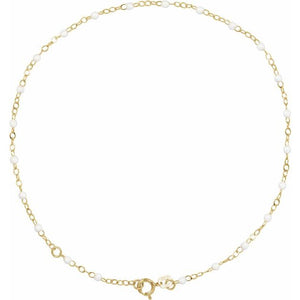 14K Yellow Gold, 2 mm Turquoise Enamel Bead Adjustable Chain - 6-7 inches