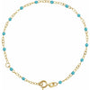 14K Yellow Gold, 2 mm Turquoise Enamel Bead Adjustable Chain - 6-7 inches